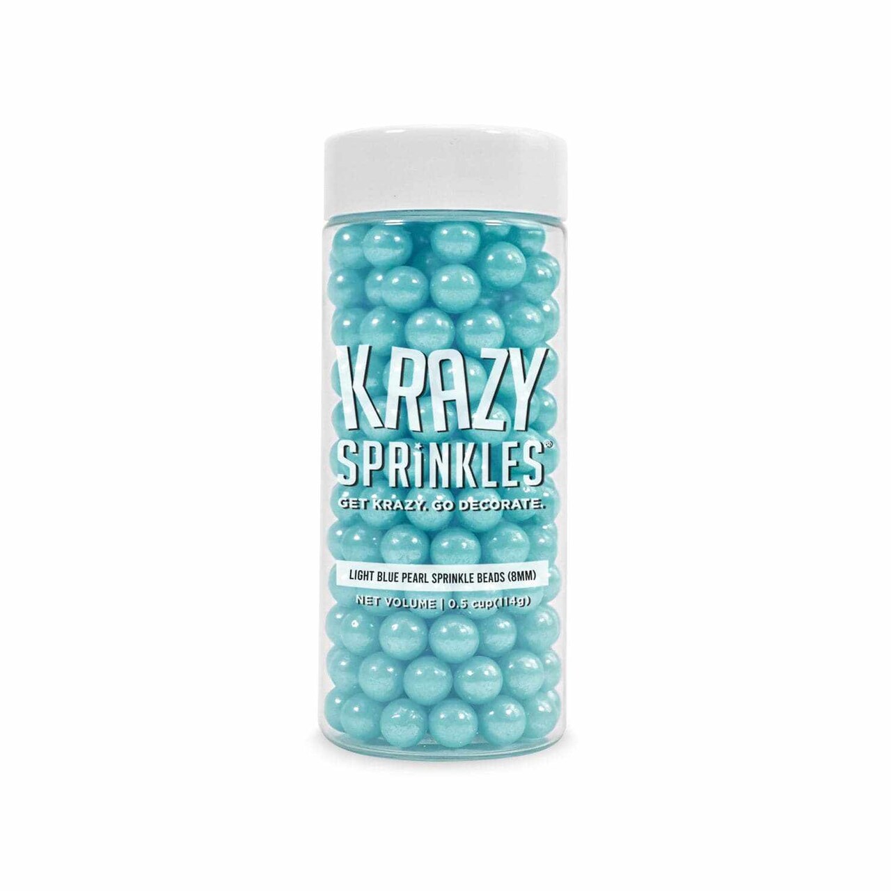 Krazy Sprinkles - Light Blue Pearl 8mm Beads (1/2 Cup, 1x Jar) for Cakes, Ice Cream & Cookies